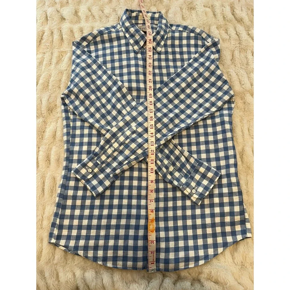 J.Crew Men's Slim Fit Gingham Long Sleeve Button-Down Shirt blue and white Med